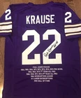 PAUL KRAUSE Signed Stat Jersey Vikings - NFL Hall of Fame 98 Inscription