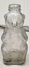 Vintage 1950's Snow Crest Beverages Bear Shaped 7” Clear Glass Bottle Coin Bank