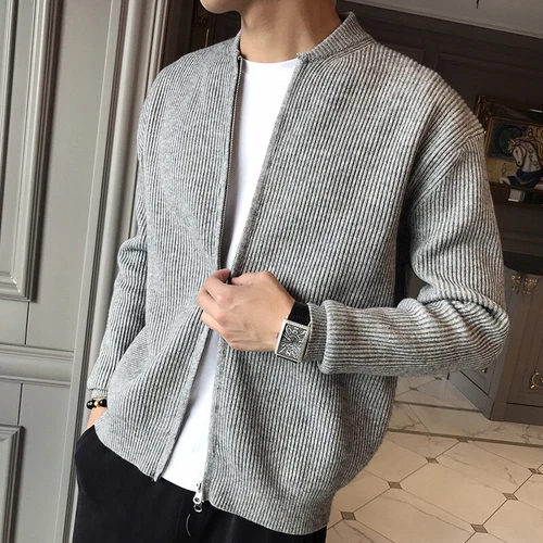 Hombres Suéter Grueso Japonés Tejido Abrigo Suéter Cárdigan Moda Cremallera Chaqueta Top - Imagen 8 de 23
