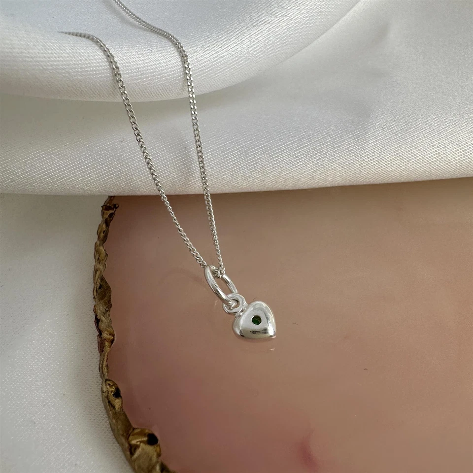 Sterlingsilber & Smaragd CZ Kristall Mai Geburtsstein Herz Halskette 40,6 - 55,8 - Bild 4 von 4