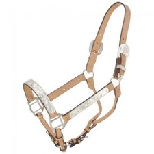Western Natural Leather Halter with SIlver Engraved Hardware : Free Lead Chain