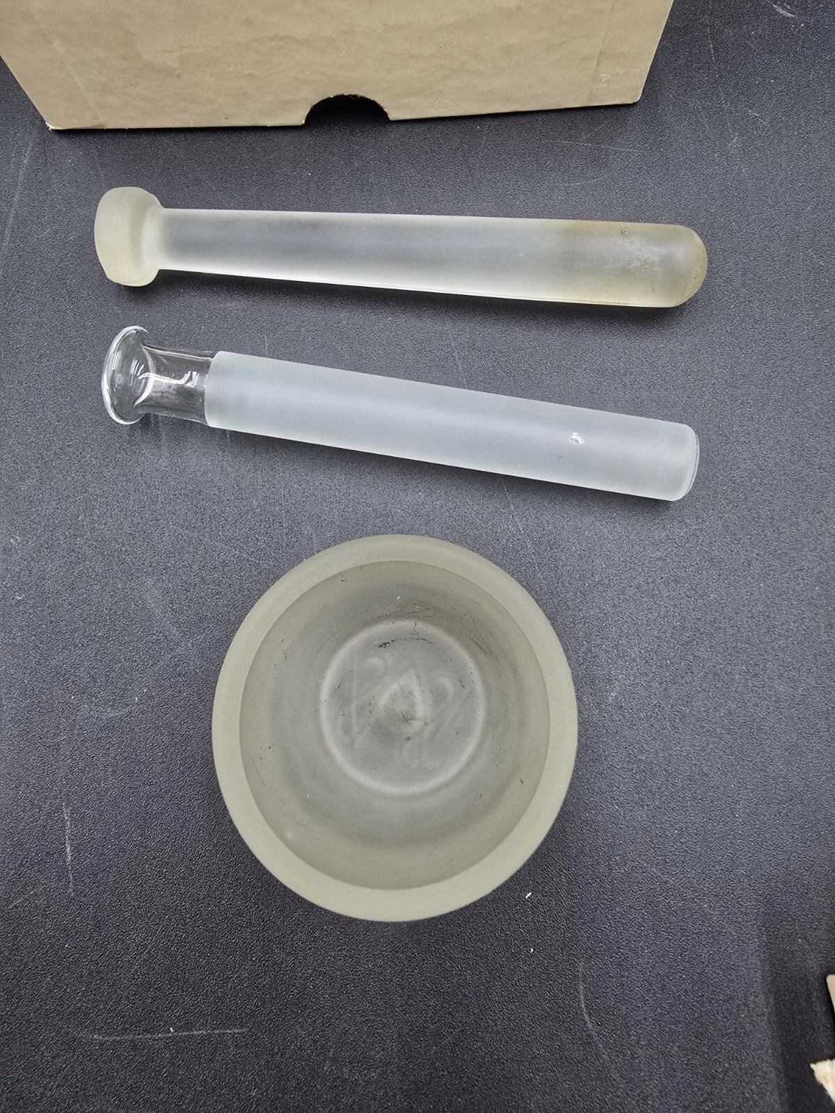 Vintage Dental Frosted Glass S.S. White Mortar and Pestle No. 8
