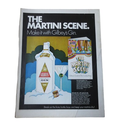 1969 Gilbey's Gin - Martini Scene / Marlboro Cigarettes - Vintage Print Ad 