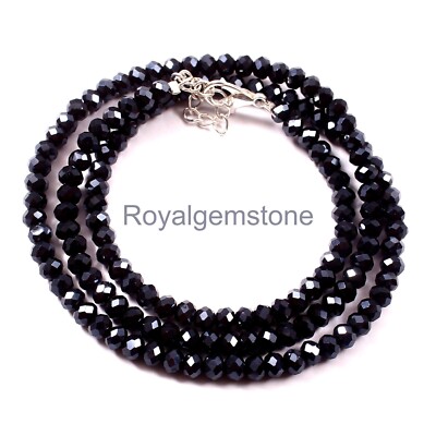 Lab-Created Black Diamond 4-4 MM Rondelle Beads, Black Diamond Necklace Spinel
