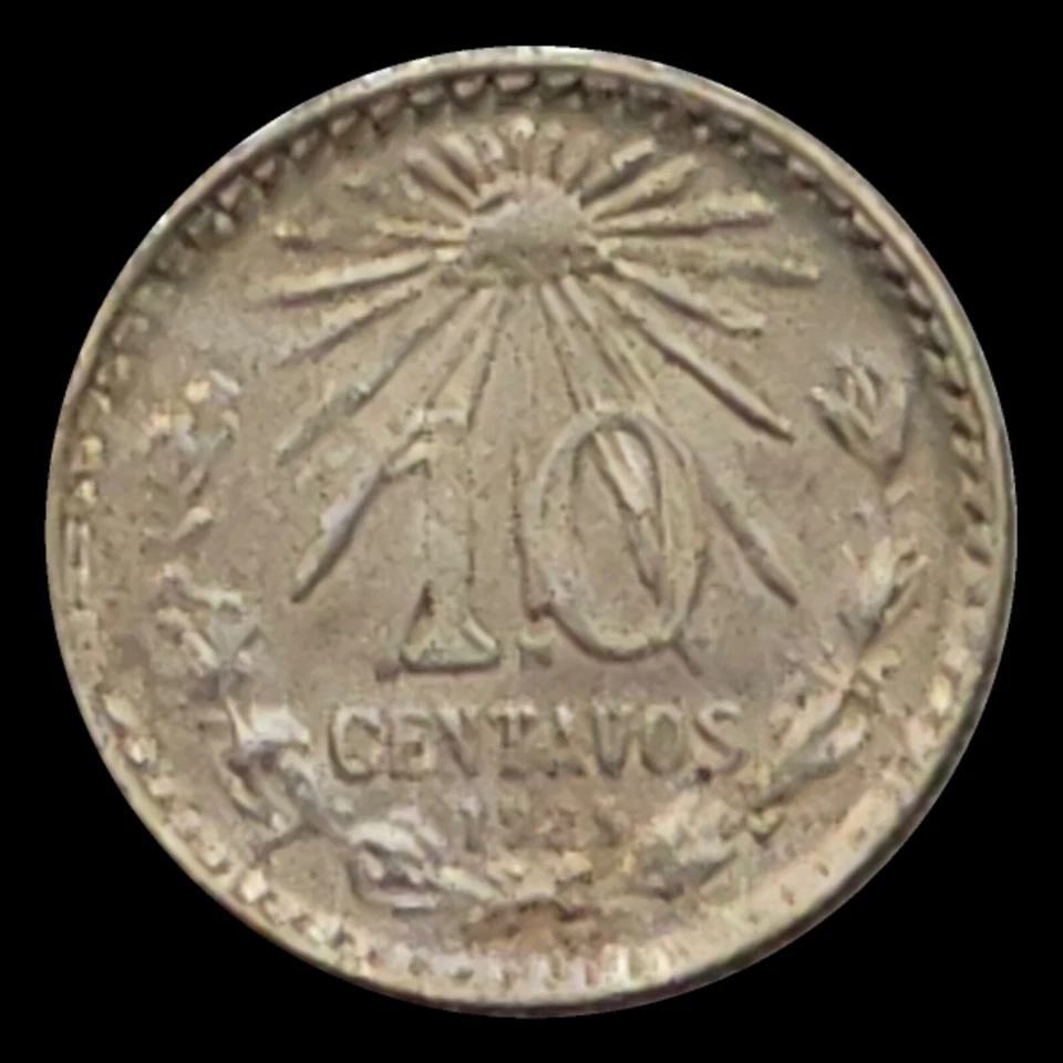 Moneda de 10 centavos de México 1925/3, plata .720, gorra libertad radiante, desactualizada Foto 3 de 3