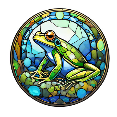 Frog Round Sticker 4'' Colorful Mosaic Rainbow Vivid Pet Green Sitting Amphibian