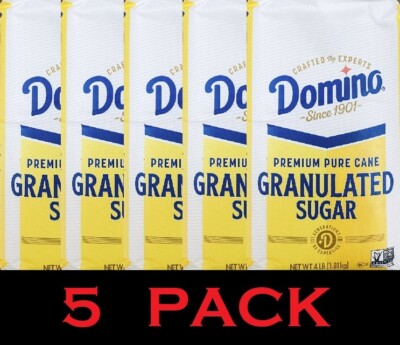 5x Domino Premium Pure Cane Granulated Sugar 64 oz / 4 Lb Bag - 5 PACK