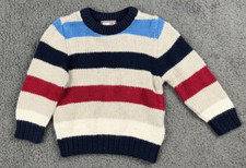 VTG Toddler Sweater Stripe Plaid Moose Holiday Blue Cream Red Knit Boy 2T 2