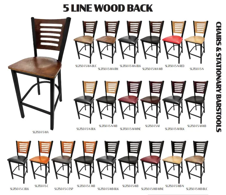 橡木街制造五线木背金属框架吧凳带乙烯基座椅 — 第 3/3 张图片