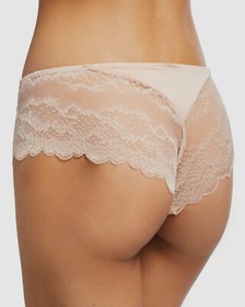 $128 Lise Charmel Women's Beige Floral Lace Stretch Soft Boyshort Size S