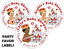 BABY SHOWER ROYAL PRINCE STICKERS LABELS for FAVORS ~popcorn, goody bags 