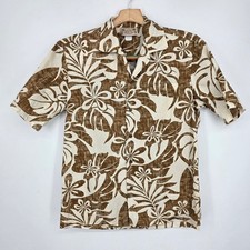 Fashion F&K Hawaiian Shirt Mens Medium Brown Floral Tropical Cotton Made in USA