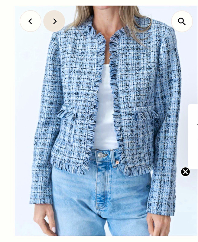 SIX/FIFTY Women's Blue Open Front Blazer Jacket Raw Edge Fringe Pockets S