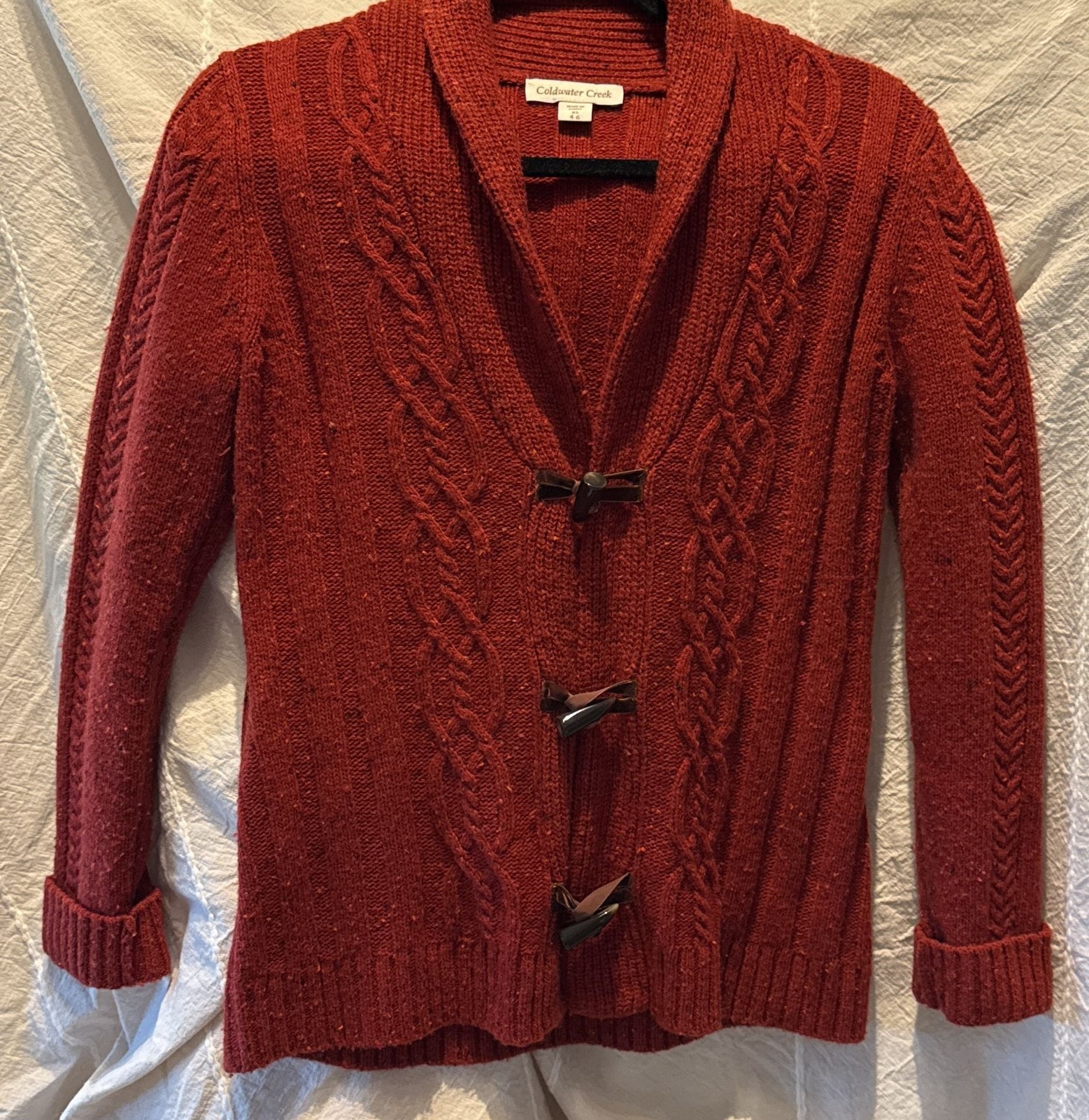 Coldwater Creek Cable Knit Cardigan Sweater Rust Red Womens XS