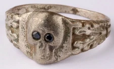 Ring Skull WWII German Oak leaves WW2 Death head WWI symbol of death Goth Cospla