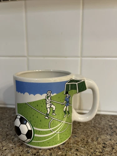Vintage 3D Collectible Soccer Ball Net Players Coffee Mug Cup
