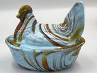 VINTAGE Westmoreland Blue Milk Red Slag Hen On Nest Candy Dish !!GLOWS!!