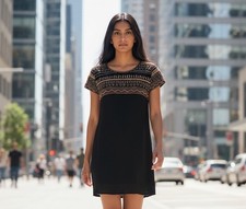 Anthropologie FREE PEOPLE Dress Beaded Boho Black Layered Tiered Scoop Knit