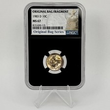 Bolsa de diez centavos Roosevelt 1983-D NGC MS67 ancha para doblar fragmento tonificado