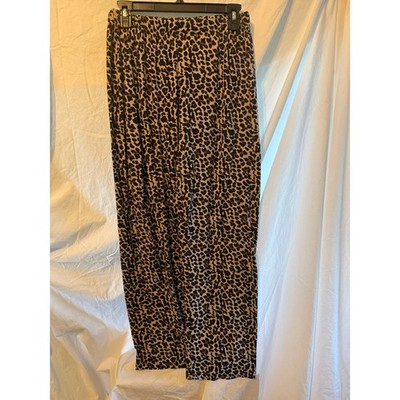 Emme Jordan Leopard Print Wide Leg Pants Elastic Waist Animal Print Tan Black