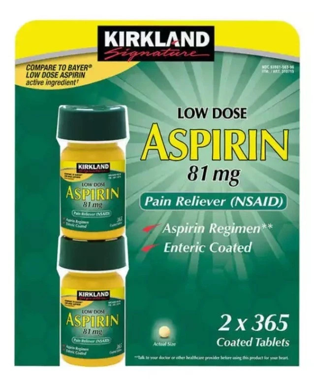 Kirkland Signature Low Dose Aspirin 81mg 730 Tablets 365 Ct 2-Pack (EXP-03/2028)
