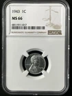 1943  1C Lincoln Wheat One Cent  NGC MS66  6811911-017