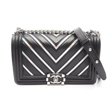 Chanel Boy Chanel Chevron V Stitch Lambskin Shoulder Bag Women Black One Size