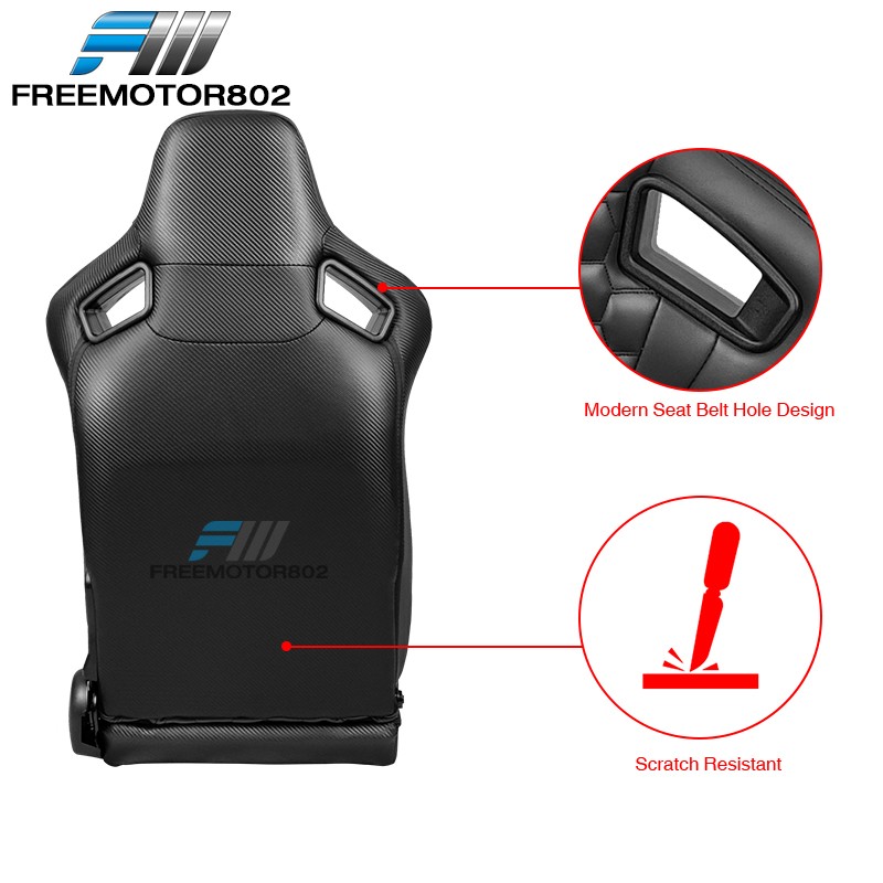 Adjustable Universal Racing Seat Honeycomb Black PU Leather & Dual Slider x2