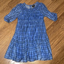 Zac Posen Blue Plaid Casual School Church Dress 1/2 Sheer Sleeve M 7/8