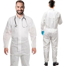 Disposable Coverall, White, Large, SMS 60 GSM, Zipper Closure, Elastic Wrists...
