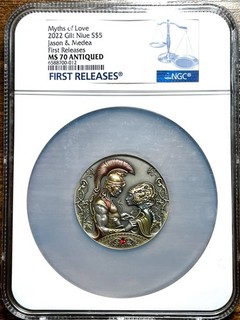 2022 Niue Medea and Jason’s Love Myths of Love 2oz Silver Coin NGC 70 FR