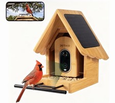 Bamboo Bird Feeder with Camera, 2K HD, Auto AI Identify 2800 Birds, Solar-Power