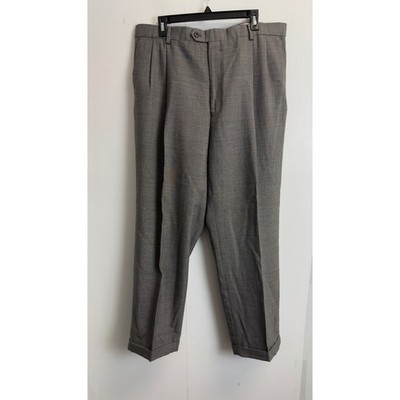 Joseph & Feiss Mens 38X30 Gray Wool Pleated Cuffed Dress Pants Houndstooth Trio