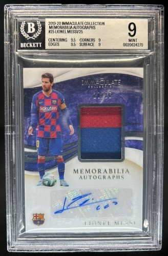 2019-20 Immaculate Collection Lionel Messi GU Patch Auto Jersey #10/25 BGS 9