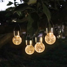 Solar Crackle Globe Hanging Ball Lights - 4 Pack Glass Decorative Garden Ligh...