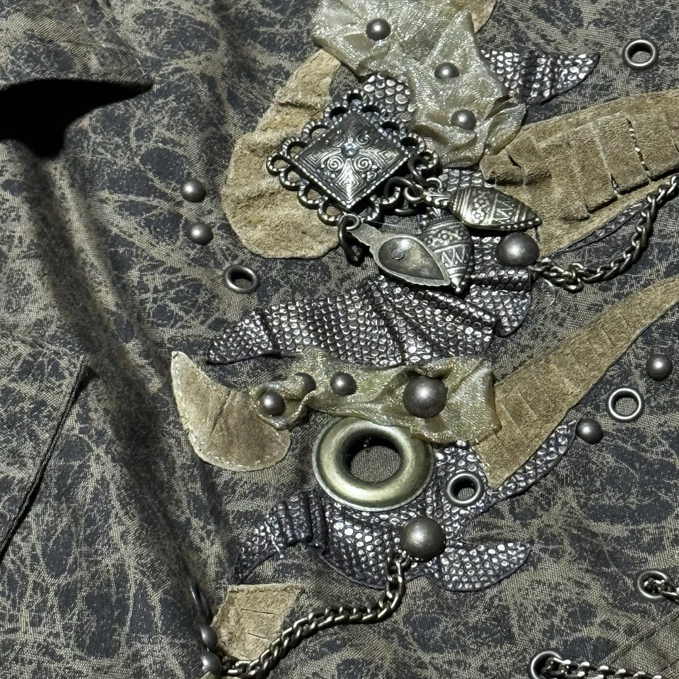 Vintage IIF Gothic Steampunk Jacket Size L Made in USA 80s 90s Green Lace Chains - Image 3 of 4