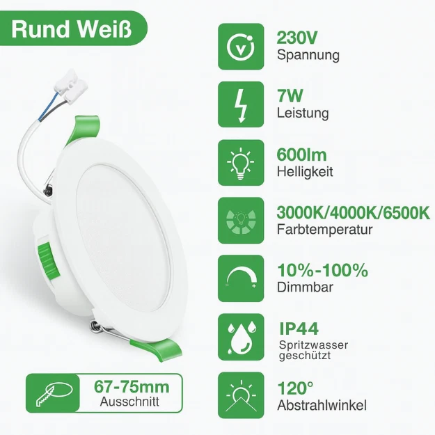 1-100x LED Einbaustrahler 68mm Dimmbar Panel Spot Leuchte Deckenleuchte Strahler - Bild 4 von 4