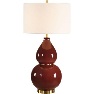 Uttermost 30644-1 Gourd Table Lamp Burgundy Glaze and Antiqued Brass