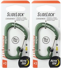 Nite Ize SlideLock Aluminum Carabiner 3 - Olive 2-Pack 