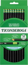 Ticonderoga Wood-Cased Pencils, Unsharpened, #2 HB Soft, Black, 12 Count