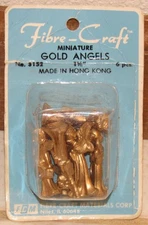 Set of 6 Vintage Mini 1.5” Fibre Craft Gold Angels in Package Hong Kong Figures