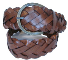 Women's Medium 34" Wide Faux Leather Brown Woven Belt