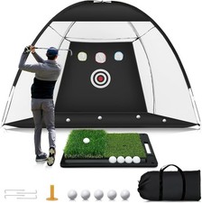 10x7ft Golf Hitting Net with Dual Turf Mat Chipping Training Backyard Driving