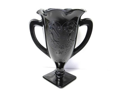 Black Amethyst L. E. Smith Vintage Trophy Vase Dancing Nymphs Snake Dance