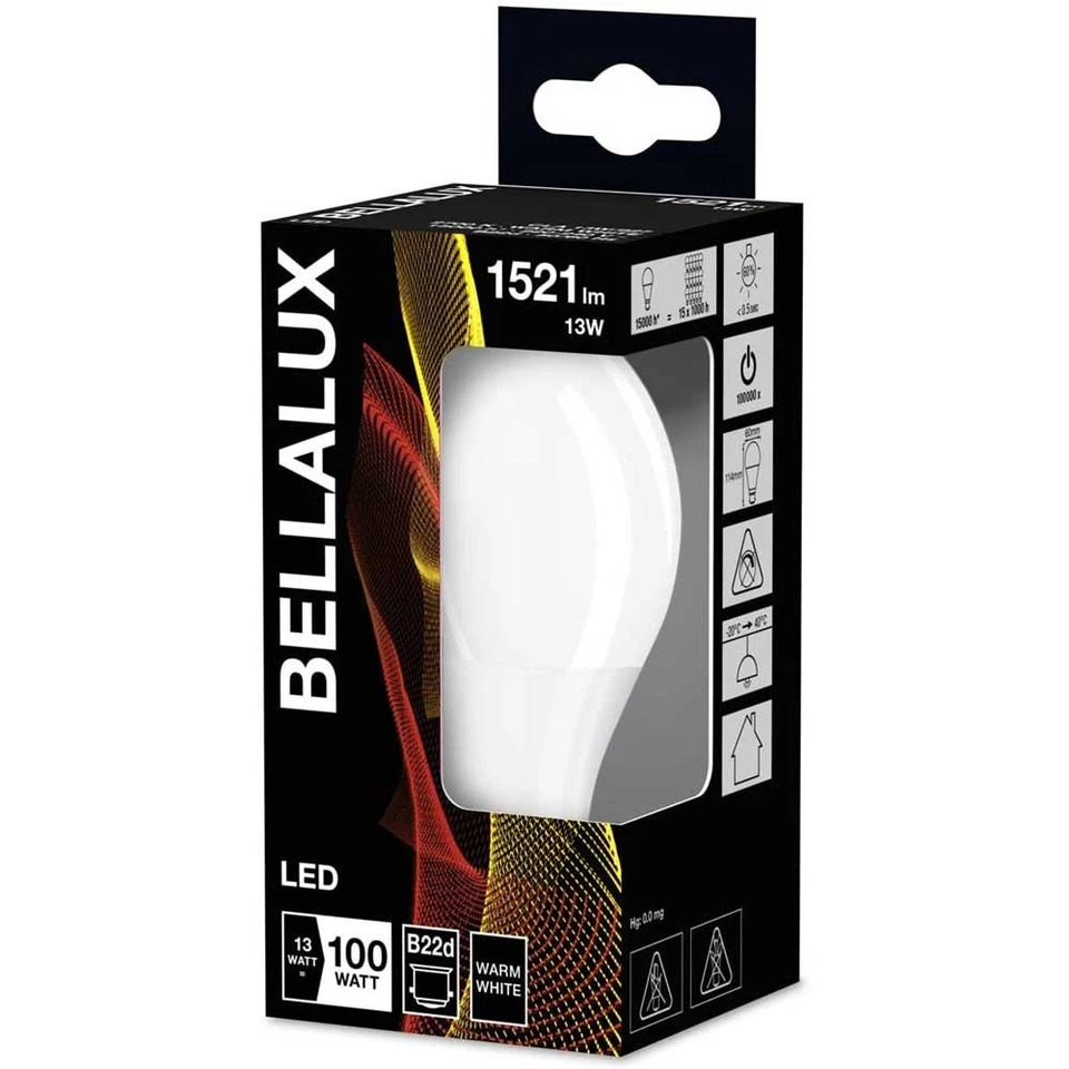 10 x Bellalux LED Leuchtmittel Birnenform 13W = 100W B22d matt 1521lm warmweiß - Bild 4 von 4