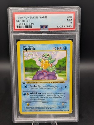 1999 POKEMON BASE SET 1ST EDITION SHADOWLESS #63 SQUIRTLE PSA 7