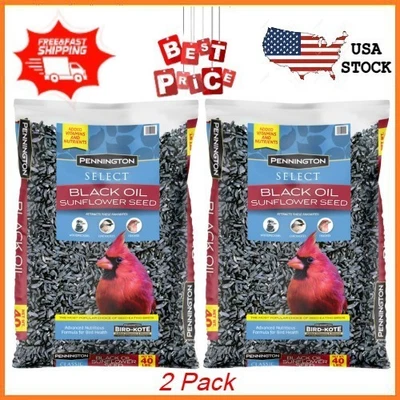 2 pack Pennington Select Black Oil Sunflower Seed Wild Bird Dry Feed, 40 lb. Bag