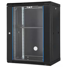 15U Wall Mount Server Cabinet 1-Tier Steel Household Shelving Unit Black 17.7 I