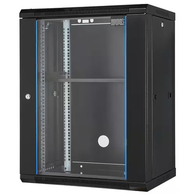 15U Wall Mount Server Cabinet 1-Tier Steel Household Shelving Unit Black (17.7 I