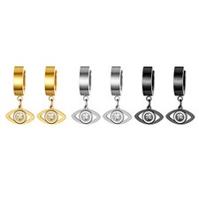 6pcs Mens Womens Stainless Steel Evil Eye Drop Dangle Hoop Huggie Earrings Studs